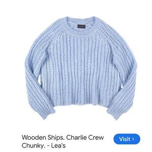 Wooden Ships Open Knit Chunky sweater S/M Beach Sky Blue 60% Cotton/40% Acrylic